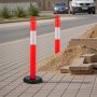 VEVOR - Paquete de 6 postes de señalización vial, conos de seguridad vial de 122 cm con base rellenable y tiras reflectantes, resistentes para obras de construcción, estacionamientos y control de multitudes, color rojo