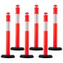 VEVOR - Paquete de 6 postes de señalización vial, conos de seguridad vial de 122 cm con base rellenable y tiras reflectantes, resistentes para obras de construcción, estacionamientos y control de multitudes, color rojo