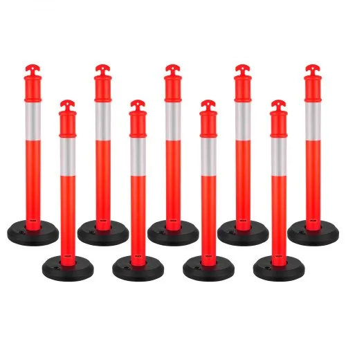 VEVOR 9 Pack Traffic Delineator Posts, 1140 mm Traffic Safety Cones with Fillable Base and Reflective Strips, Heavy Duty Delineator Posts for Construction Site, Parking Lot, Crowd Control, Red