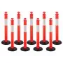 VEVOR 9 Pack Traffic Delineator Posts, 1140 mm Traffic Safety Cones with Fillable Base and Reflective Strips, Heavy Duty Delineator Posts for Construction Site, Parking Lot, Crowd Control, Red