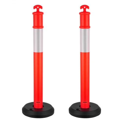 VEVOR 2 Pack Traffic Delineator Posts, 1140 mm Traffic Safety Cones with Fillable Base and Reflective Strips, Heavy Duty Delineator Posts for Construction Site, Parking Lot, Crowd Control, Red