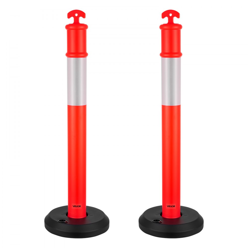 VEVOR 2 Pack Traffic Delineator Posts, 1140 mm Traffic Safety Cones with Fillable Base and Reflective Strips, Heavy Duty Delineator Posts for Construction Site, Parking Lot, Crowd Control, Red
