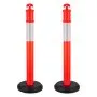 VEVOR 2 Pack Traffic Delineator Posts, 1140 mm Traffic Safety Cones with Fillable Base and Reflective Strips, Heavy Duty Delineator Posts for Construction Site, Parking Lot, Crowd Control, Red