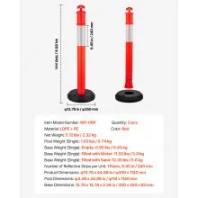 VEVOR 2 Packs Traffic Delineator Posts 48 in Traffic Safety Cones Fillable Base