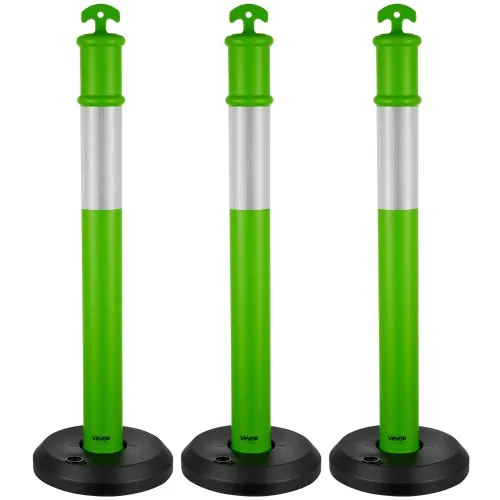 VEVOR 3 Pack Traffic Delineator Posts, 1140 mm Traffic Safety Cones with Fillable Base and Reflective Strips, Heavy Duty Delineator Posts for Construction Site, Parking Lot, Crowd Control, Green