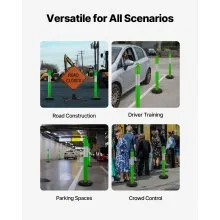 VEVOR 3 Packs Traffic Delineator Posts 48 in Safety Cones Fillable Base Green