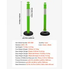VEVOR 3 Packs Traffic Delineator Posts 48 in Safety Cones Fillable Base Green