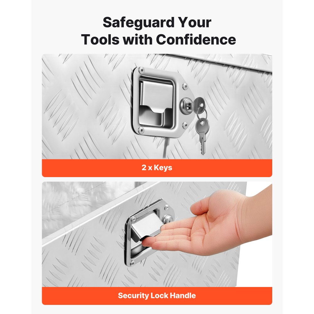 VEVOR Trailer Tongue Box, 990 x 419 x 305 mm Aluminum Trailer Tongue Tool Box, Heavy Duty Storage Organizer with Lock & Keys, Utility Tool Chest for Pickup Truck Bed, RV, SUV, Off-Road Vehicle, Silver