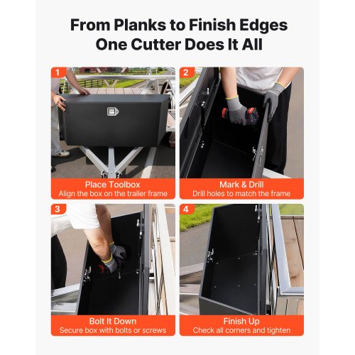 49" X 15" X 18.5" Aluminum Trailer Tongue Tool Box – Black, 5-Bar Tread, Lockable Storage