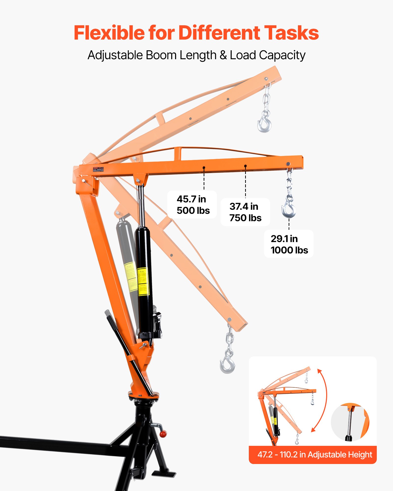 VEVOR Truck Crane, 453.6 kg Pickup Hitch Crane Trailer Hitch Mounted, Manual Hydraulic with 8T Hydraulic Jack, 360° Rotating Telescopic Boom,Foldable Truck Bed Jib for Machine Lumber Equipment Lifting