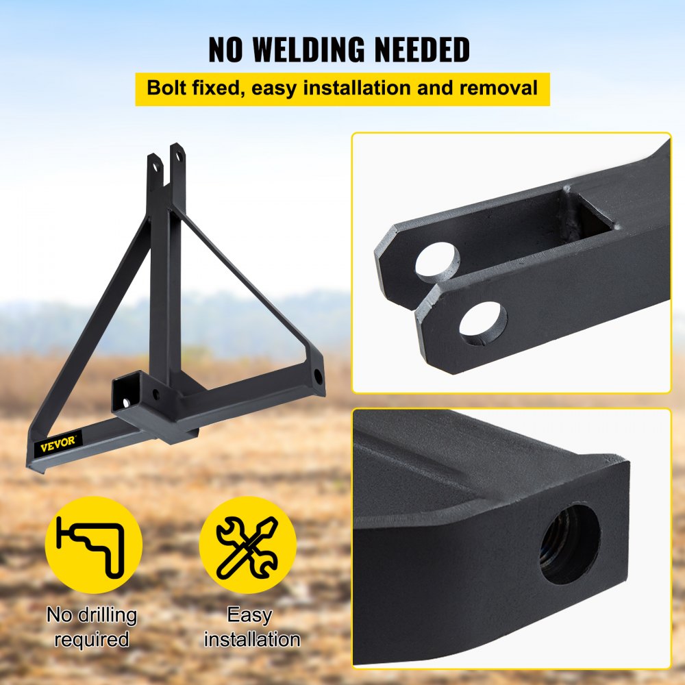 VEVOR 3 Point 2 Inch Universal Trailer Hitch Heavy Duty Receiver Hitch Category 1 Tractor Attachments Tow Hitch with 5000lbs Towing Capacity Black