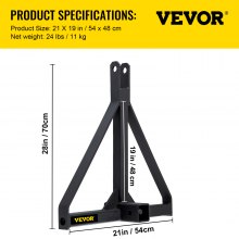 VEVOR 3 Point 2 Inch Universal Trailer Hitch Heavy Duty Receiver Hitch Category 1 Tractor Attachments Tow Hitch with 5000lbs Towing Capacity Black