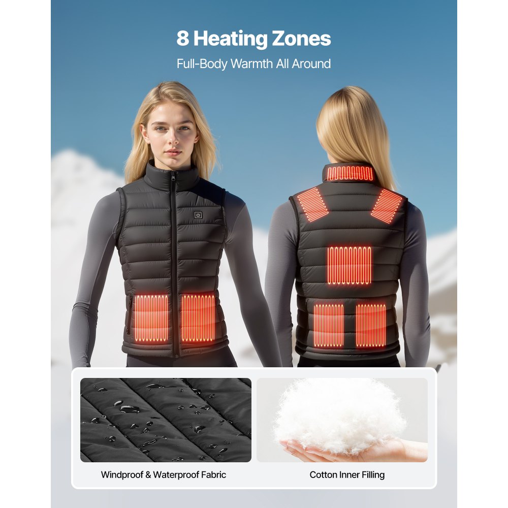 VEVOR Heated Vest, Women Electric Heating Vest with 16000 mAh Battery Pack, 8 Heating Zones Lightweight Rechargeable Winter-Vest with 3 Levels, for Outdoor Hiking Camping Fishing Skiing, Size L