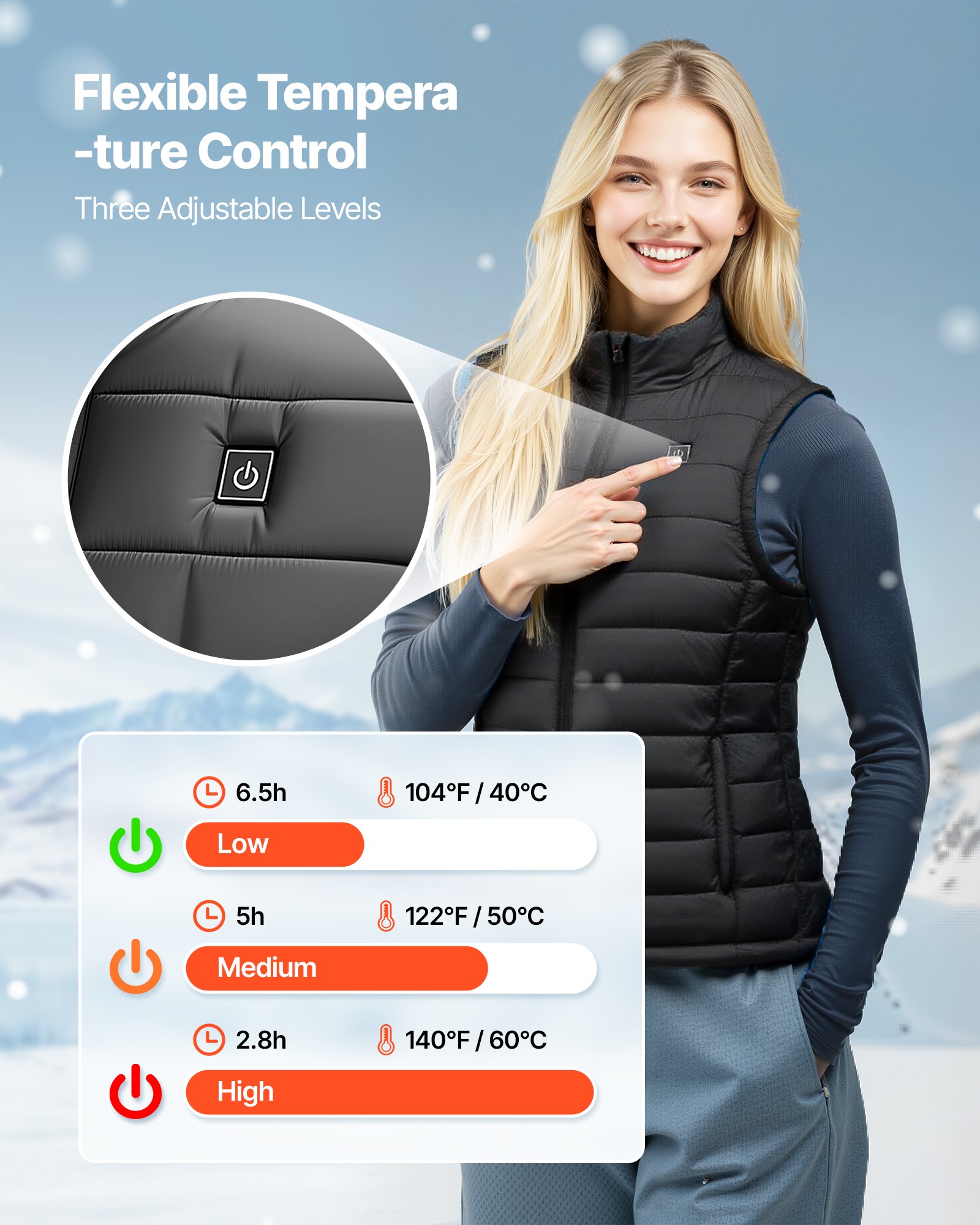 VEVOR Heated Vest, Women Electric Heating Vest with 16000 mAh Battery Pack, 8 Heating Zones Lightweight Rechargeable Winter-Vest with 3 Levels, for Outdoor Hiking Camping Fishing Skiing, Size L