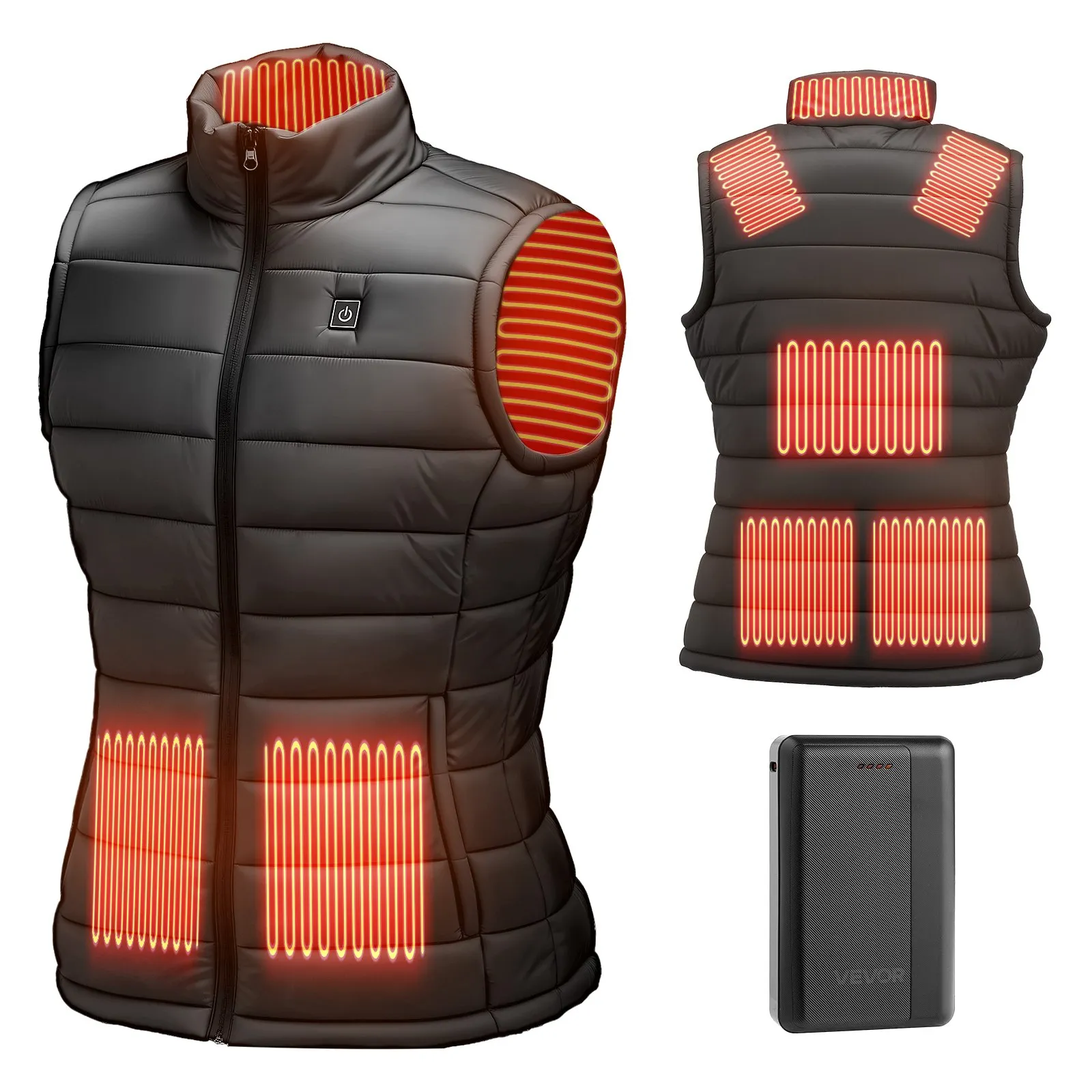 VEVOR Heated Vest, Women Electric Heating Vest with 16000 mAh Battery Pack, 8 Heating Zones Lightweight Rechargeable Winter-Vest with 3 Levels, for Outdoor Hiking Camping Fishing Skiing, Size L