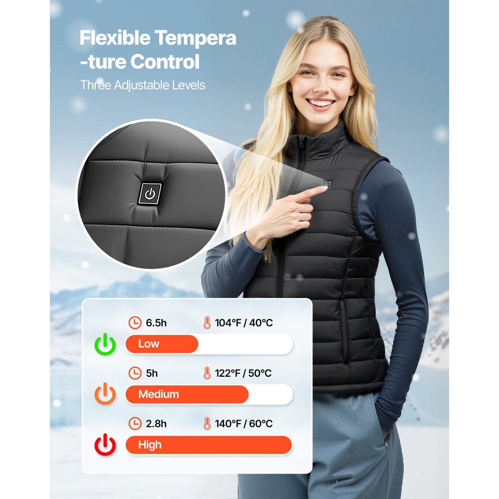 VEVOR Heated Vest, Women Electric Heating Vest with 16000 mAh Battery Pack, 8 Heating Zones Lightweight Rechargeable Winter-Vest with 3 Levels, for Outdoor Hiking Camping Fishing Skiing, Size S