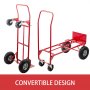Hand Truck Convertible Dolly 200lb/300lb with 10inch PneumaticWheels in Red