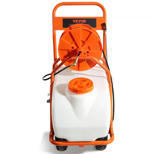 VEVOR Battery Powered Lawn Sprayer on Wheel, 0-90 PSI Adjustable Pressure, 15 Gallon Tank, Cart Sprayer with 8 Nozzles and 2 Wands, 12V 12Ah Battery, Wide Mouth Lid for Weeding, Spraying