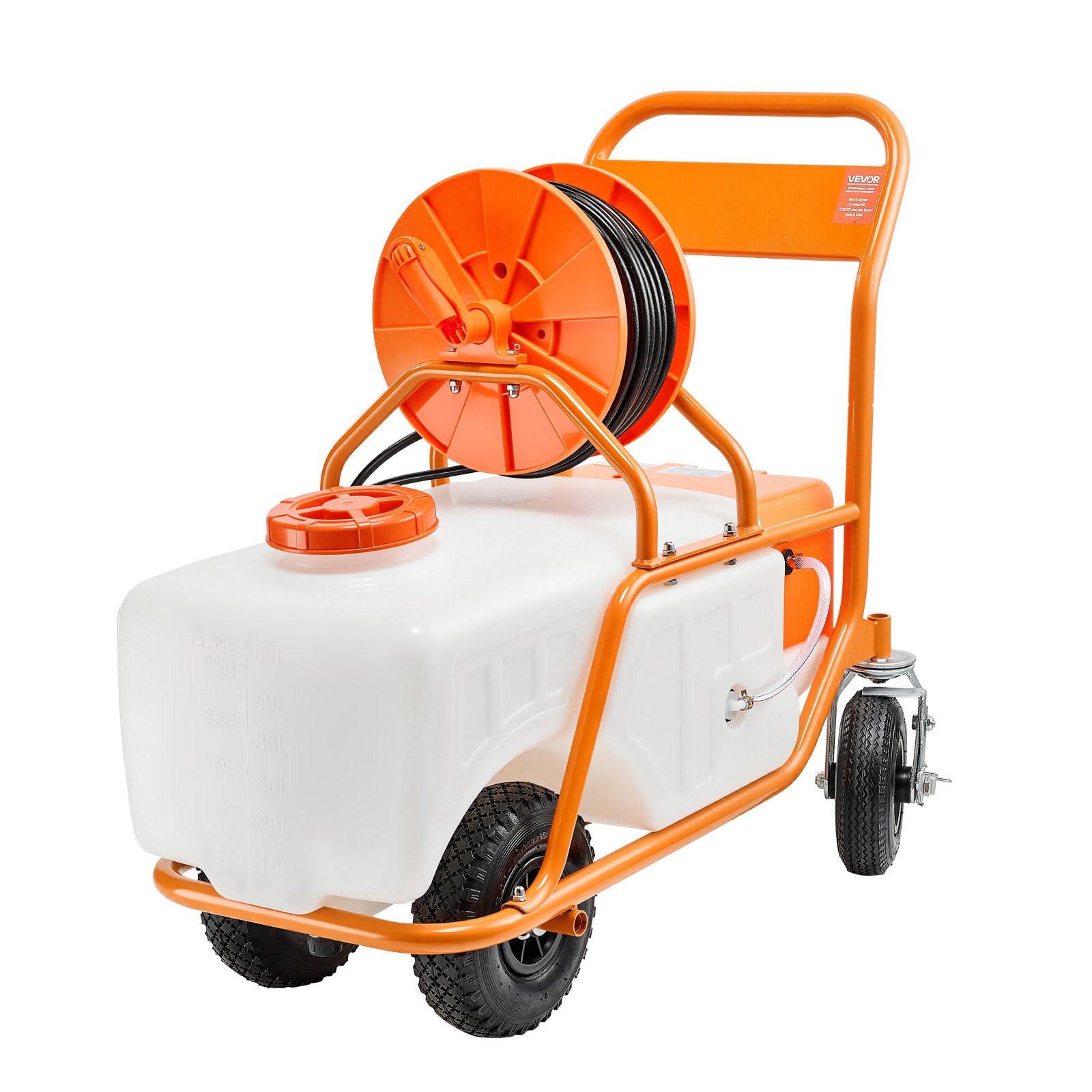 VEVOR Battery Powered Lawn Sprayer on Wheel, 0-90 PSI Adjustable Pressure, 15 Gallon Tank, Cart Sprayer with 8 Nozzles and 2 Wands, 12V 12Ah Battery, Wide Mouth Lid for Weeding, Spraying