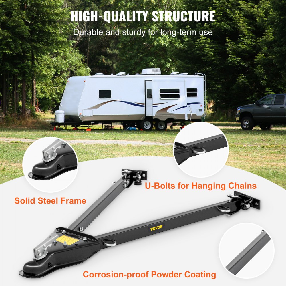 VEVOR Tow Bar, 5000 lbs Towing Capacity, Powder-Coating Steel Bumper-Mounted Universal Towing Bar with 11''-42.5'' Adjustable Width, 2'' Coupler Fits 2'' Ball, Ideal for RV Car Trailer Truck