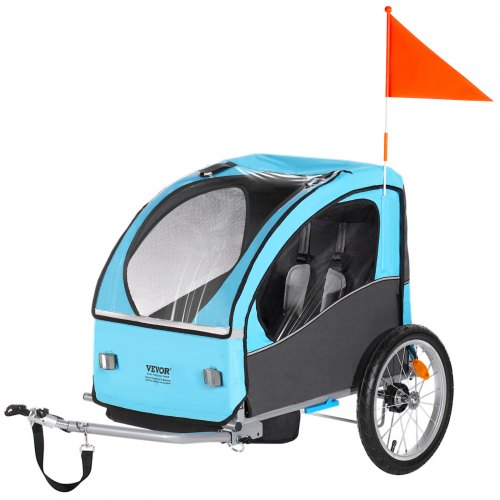 VEVOR Bike Trailer for Toddlers, Kids, 60 lbs Load, Tow Behind Foldable Child Bicycle Trailer with Universal Bicycle Coupler, Canopy Carrier with Strong Carbon Steel Frame for Children, Blue and Gray