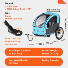 VEVOR Bike Trailer for Toddlers, Kids, 27 kg Load, Tow Behind Foldable Child Bicycle Trailer with Universal Bicycle Coupler, Canopy Carrier with Strong Carbon Steel Frame for Children, Blue and Gray