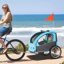 VEVOR Bike Trailer for Toddlers, Kids, 27 kg Load, Tow Behind Foldable Child Bicycle Trailer with Universal Bicycle Coupler, Canopy Carrier with Strong Carbon Steel Frame for Children, Blue and Gray