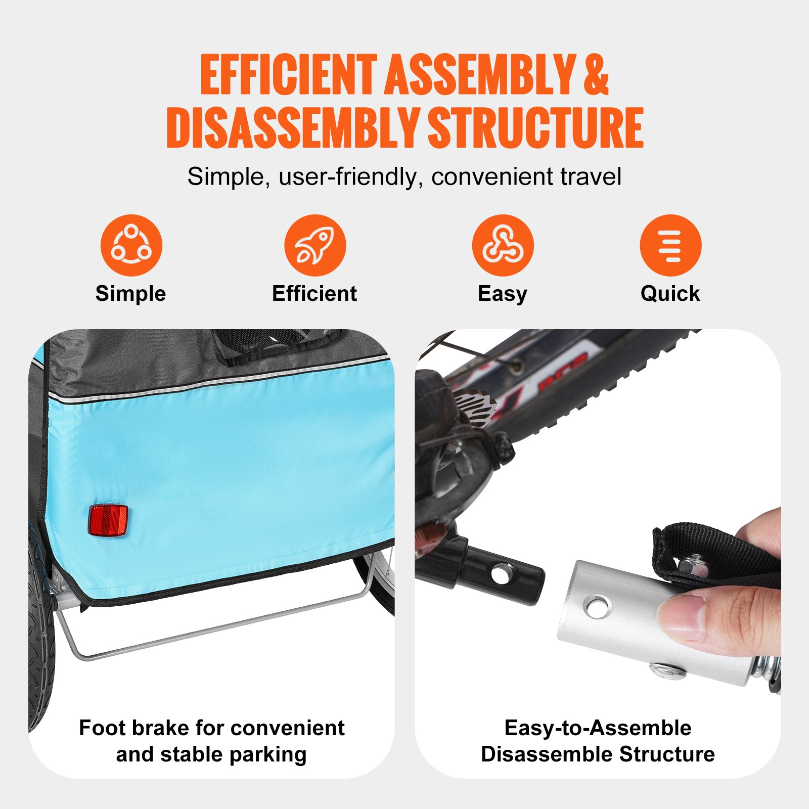 VEVOR Bike Trailer for Toddlers, Kids, Double Seat, 50 kg Load, Tow Behind Foldable Child Bicycle Trailer with Universal Bicycle Coupler, Canopy Carrier with Strong Carbon Steel Frame, Blue and Gray