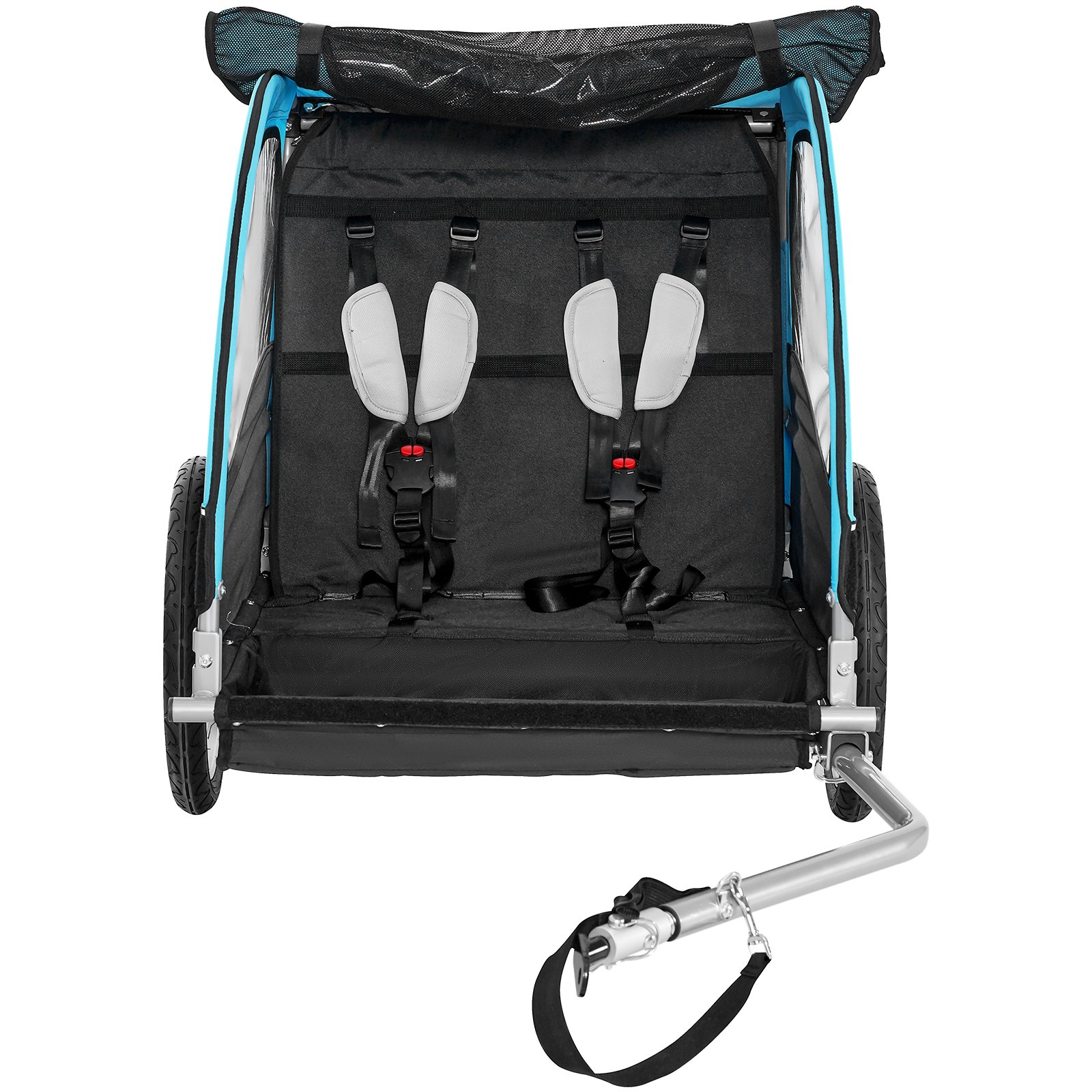 VEVOR Bike Trailer for Toddlers, Kids, Double Seat, 50 kg Load, Tow Behind Foldable Child Bicycle Trailer with Universal Bicycle Coupler, Canopy Carrier with Strong Carbon Steel Frame, Blue and Gray