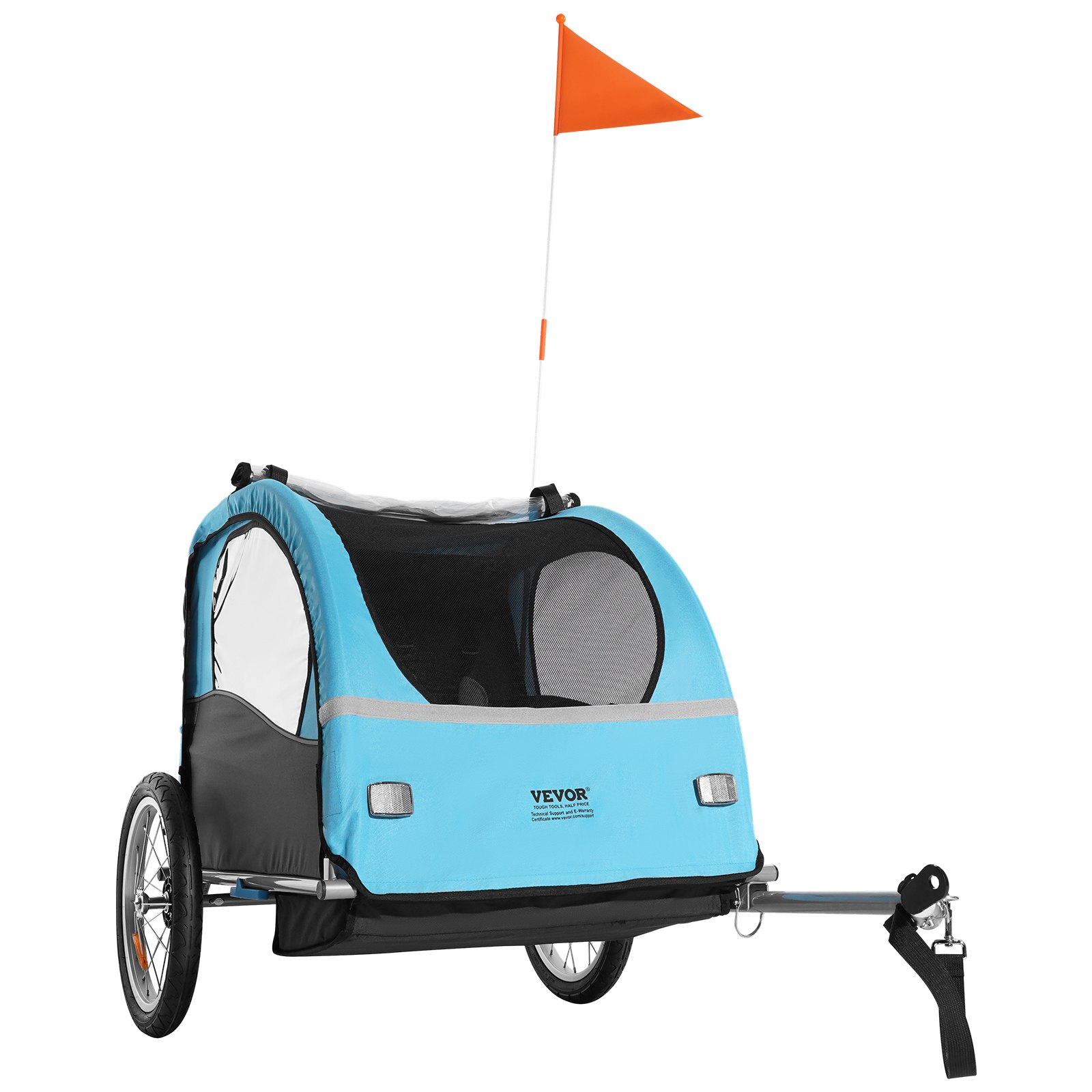 VEVOR Bike Trailer for Toddlers, Kids, Double Seat, 50 kg Load, Tow Behind Foldable Child Bicycle Trailer with Universal Bicycle Coupler, Canopy Carrier with Strong Carbon Steel Frame, Blue and Gray