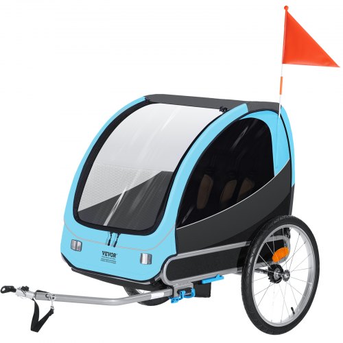 VEVOR Bike Trailer for Toddlers, Kids, Double Seat, 110 lbs Load, Tow Behind Foldable Child Bicycle Trailer with Universal Bicycle Coupler, Canopy Carrier with Strong aluminum Frame, Blue and Gray