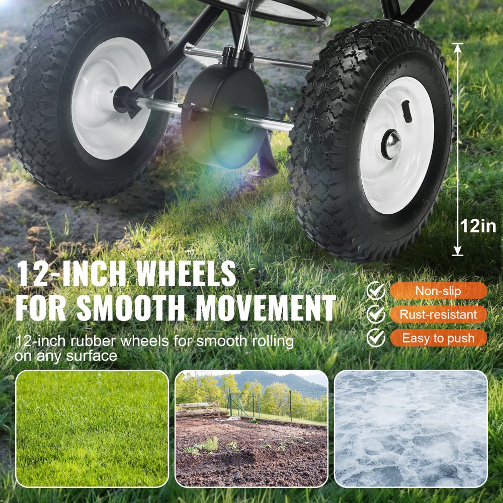 Broadcast Spreader, 100 LB Walk-Behind Turf Spreader with 12" Wheels, Steel Push Fertilizer Spreader, Garden Seeder, and Salt Spreader, Designed for Residential, Farm, and Tough Terrain, Black