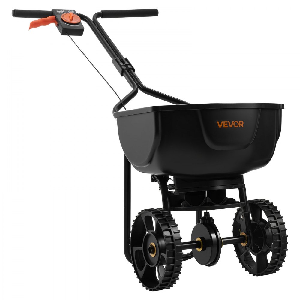 VEVOR Walk-Behind Spreader, 9.8ft Spreading Width, Push Broadcast Spreader with 10" All-Terrain Tires, Adjustable Flow Control, 15lbs Capacity Hopper, Lawn Spreaders for Fertilizer Seed Small Home Use