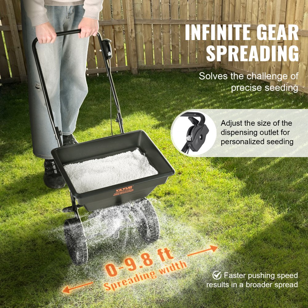 Broadcast Spreader, 25 LB Walk-Behind Turf Spreader with 8" Wheels, Steel Push Fertilizer Spreader, Garden Seeder, and Salt Spreader, Designed for Residential, Farm, and Tough Terrain, Black Broadcast Spreader, 25 LB Walk-Behind Turf Spreader with 8" Wheels, Steel Push Fertilizer Spreader, Garden Seeder, and Salt Spreader, Designed for Residential, Farm, and Tough Terrain, Black
