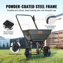 VEVOR Broadcast Spreader, 25 LB Walk-Behind Turf Spreader with 8" Wheels, Steel Push Fertilizer Spreader, Garden Seeder, and Salt Spreader, Designed for Residential, Farm, and Tough Terrain, Black