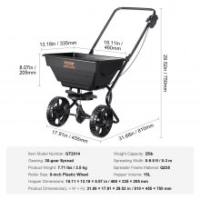 VEVOR Broadcast Spreader, 25 LB Walk-Behind Turf Spreader with 8" Wheels, Steel Push Fertilizer Spreader, Garden Seeder, and Salt Spreader, Designed for Residential, Farm, and Tough Terrain, Black