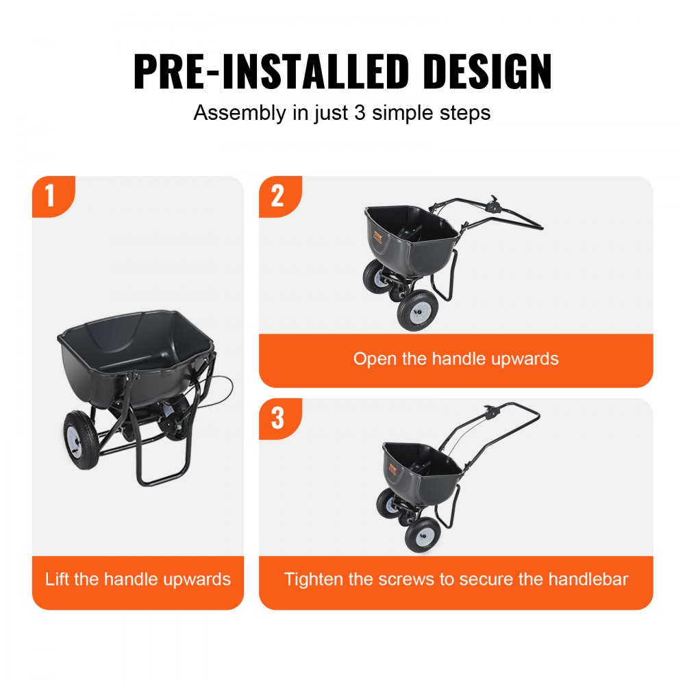 Broadcast Spreader, 60 LB Walk-Behind Turf Spreader with 8" Wheels, Steel Push Fertilizer Spreader, Garden Seeder, and Salt Spreader, Designed for Residential, Farm, and Tough Terrain, Black Broadcast Spreader, 60 LB Walk-Behind Turf Spreader with 8" Wheels, Steel Push Fertilizer Spreader, Garden Seeder, and Salt Spreader, Designed for Residential, Farm, and Tough Terrain, Black