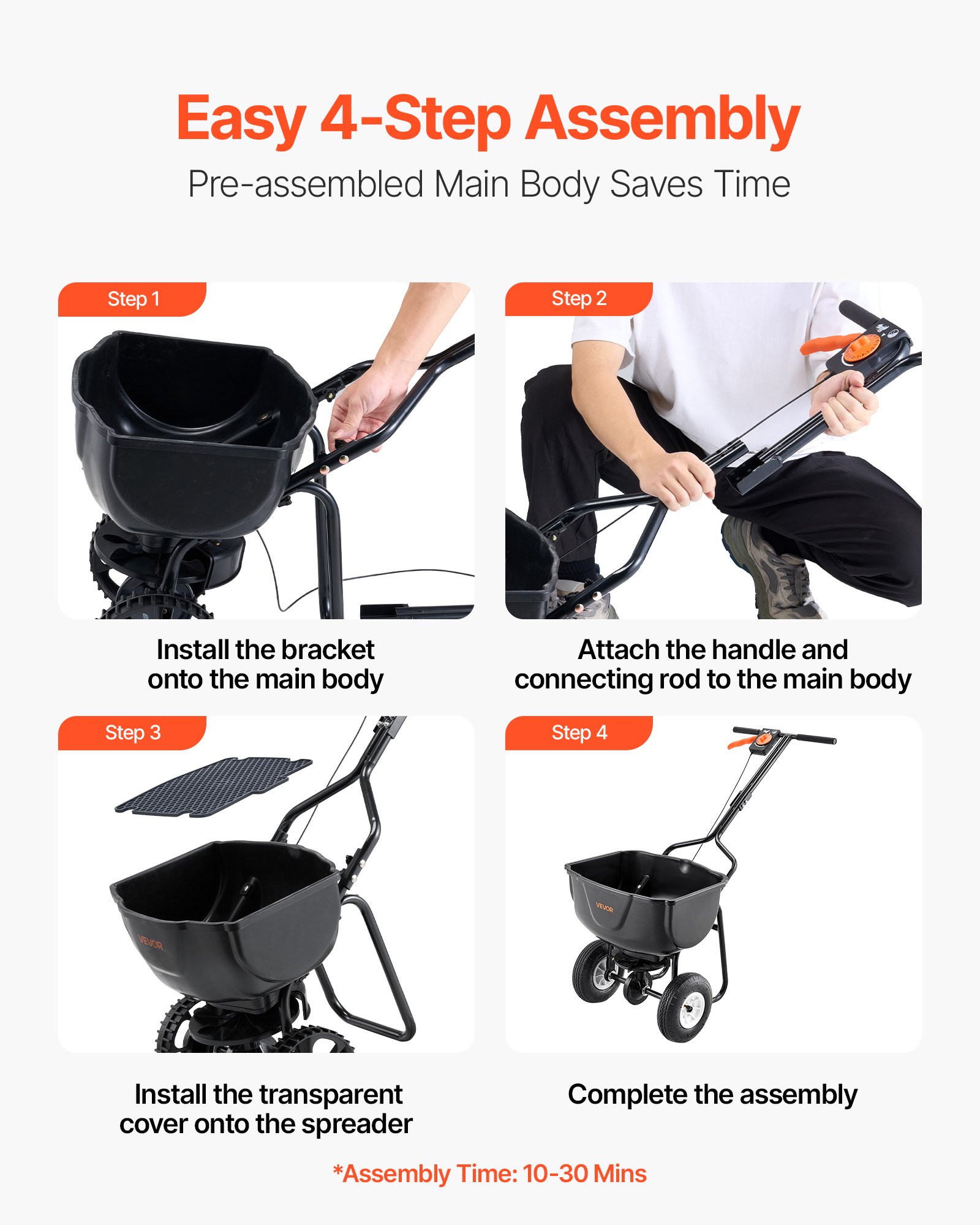 VEVOR Walk Behind Spreader, 60LBS Capacity, Push Spreader with Hopper Grate, 0-9.8 ft Spreading Width, 8 in All Terrain Pneumatic Tires, Garden & Lawn Broadcast Spreaders, for Seed, Fertilizer