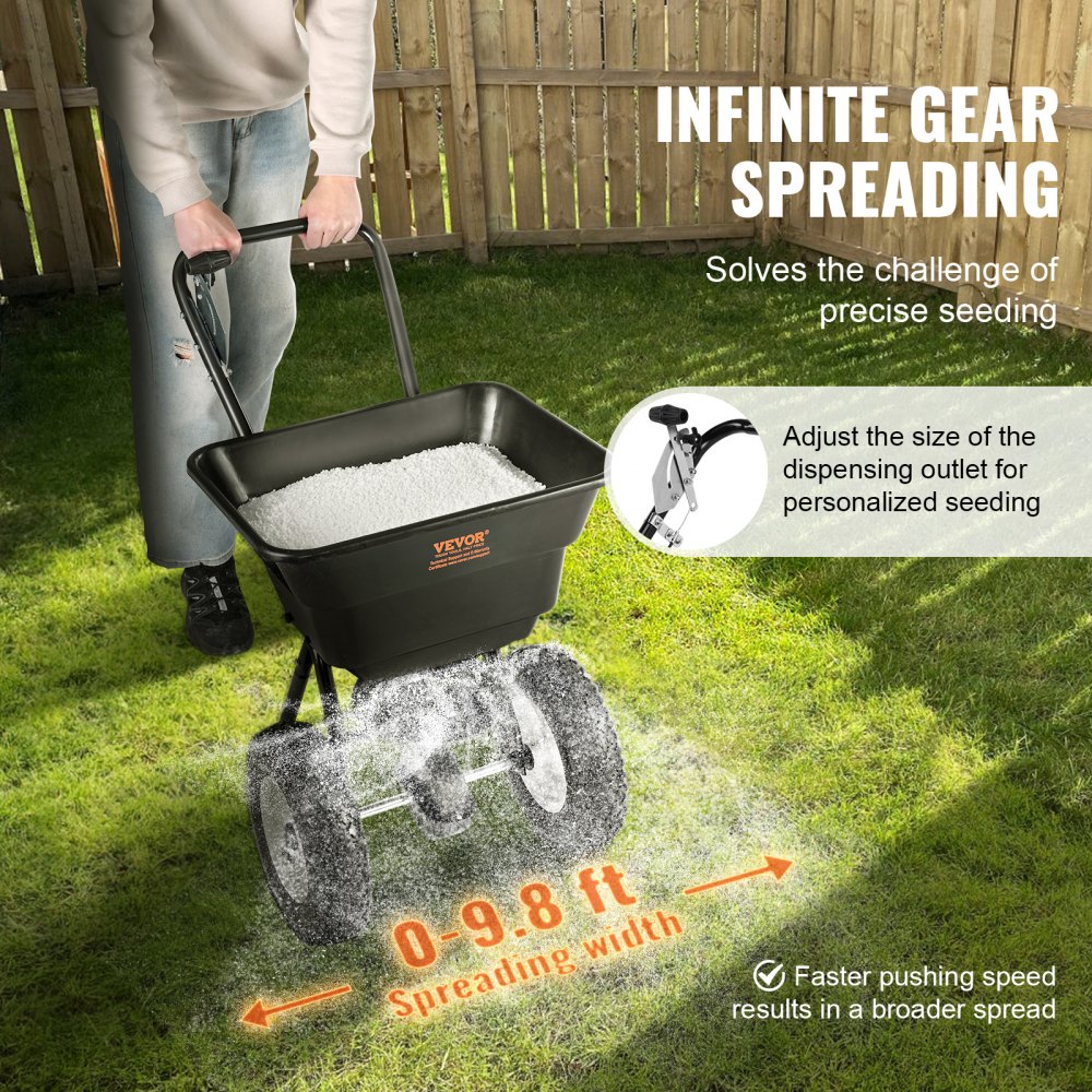 Broadcast Spreader, 80 LB Walk-Behind Turf Spreader with 12" Wheels, Steel Push Fertilizer Spreader, Garden Seeder, and Salt Spreader, Designed for Residential, Farm, and Tough Terrain, Black Broadcast Spreader, 80 LB Walk-Behind Turf Spreader with 12" Wheels, Steel Push Fertilizer Spreader, Garden Seeder, and Salt Spreader, Designed for Residential, Farm, and Tough Terrain, Black