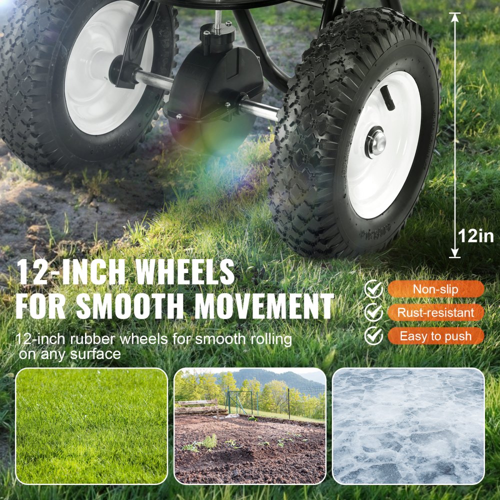 Broadcast Spreader, 80 LB Walk-Behind Turf Spreader with 12" Wheels, Steel Push Fertilizer Spreader, Garden Seeder, and Salt Spreader, Designed for Residential, Farm, and Tough Terrain, Black