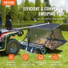 VEVOR Tow-Behind Lawn Sweeper 106.6 cm Leaf Yard Collector 12 cu.ft. Adjustable