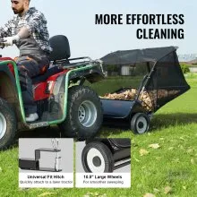 VEVOR Tow Behind Lawn Sweeper, 44 in Pull Behind Lawn Sweeper, 25 cu. ft Large Capacity Leaf & Grass Collector, Heavy Duty Garden Sweeper with Adjustable Sweeping Height for Yard, Lawn, Farm