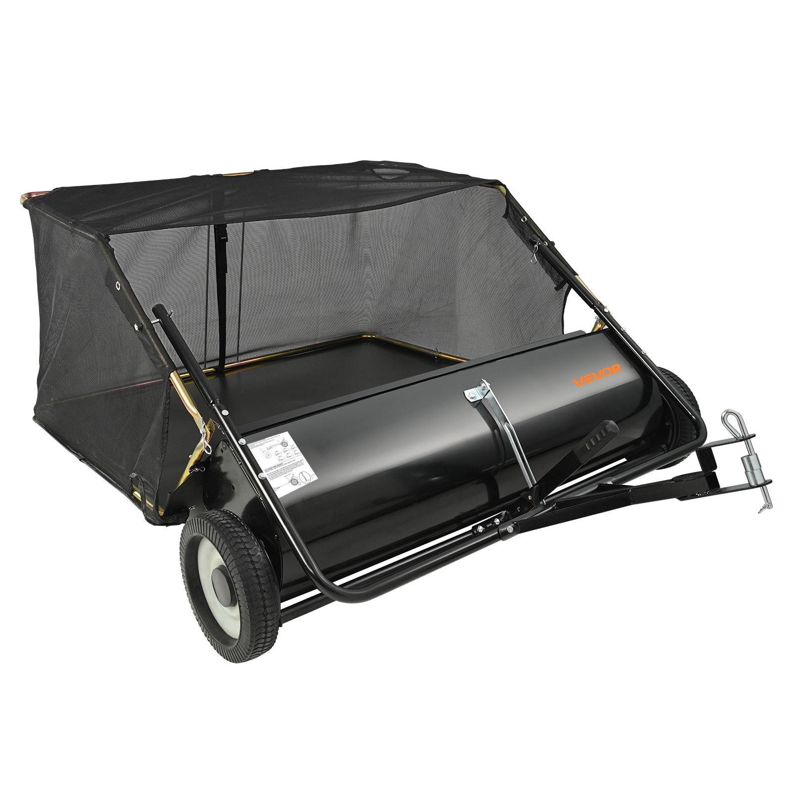 VEVOR Tow Behind Lawn Sweeper, 111.7 cm Pull Behind Lawn Sweeper, 25 cu. ft Large Capacity Leaf & Grass Collector, Heavy Duty Garden Sweeper with Adjustable Sweeping Height for Yard, Lawn, Farm