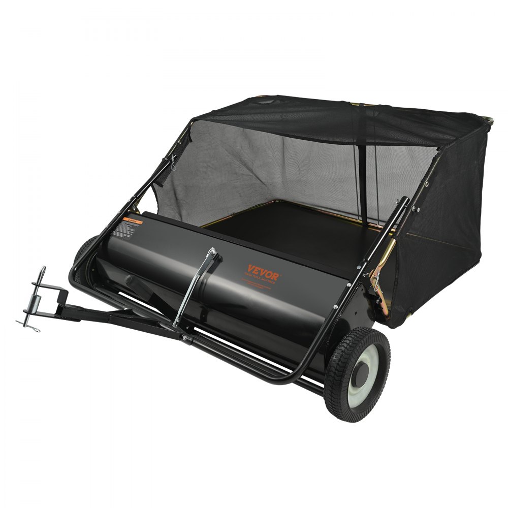 VEVOR Tow Behind Lawn Sweeper 44 inch, 25 cu. ft Large Capacity Heavy Duty Leaf & Grass Collector with Adjustable Sweeping Height, Dumping Rope Design for Picking Up Debris and Grass
