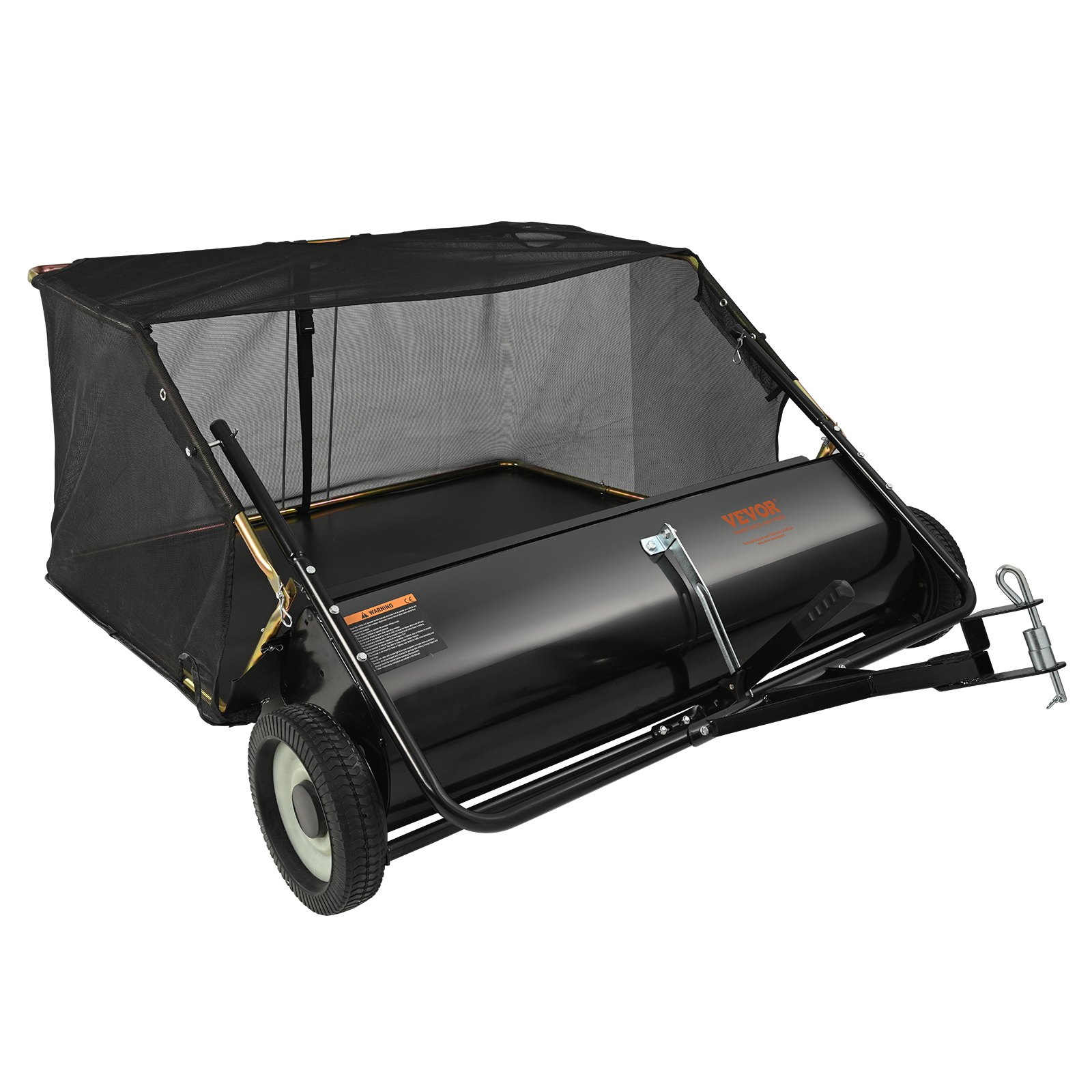 VEVOR Tow Behind Lawn Sweeper 44 inch, 25 cu. ft Large Capacity Heavy Duty Leaf & Grass Collector with Adjustable Sweeping Height, Dumping Rope Design for Picking Up Debris and Grass