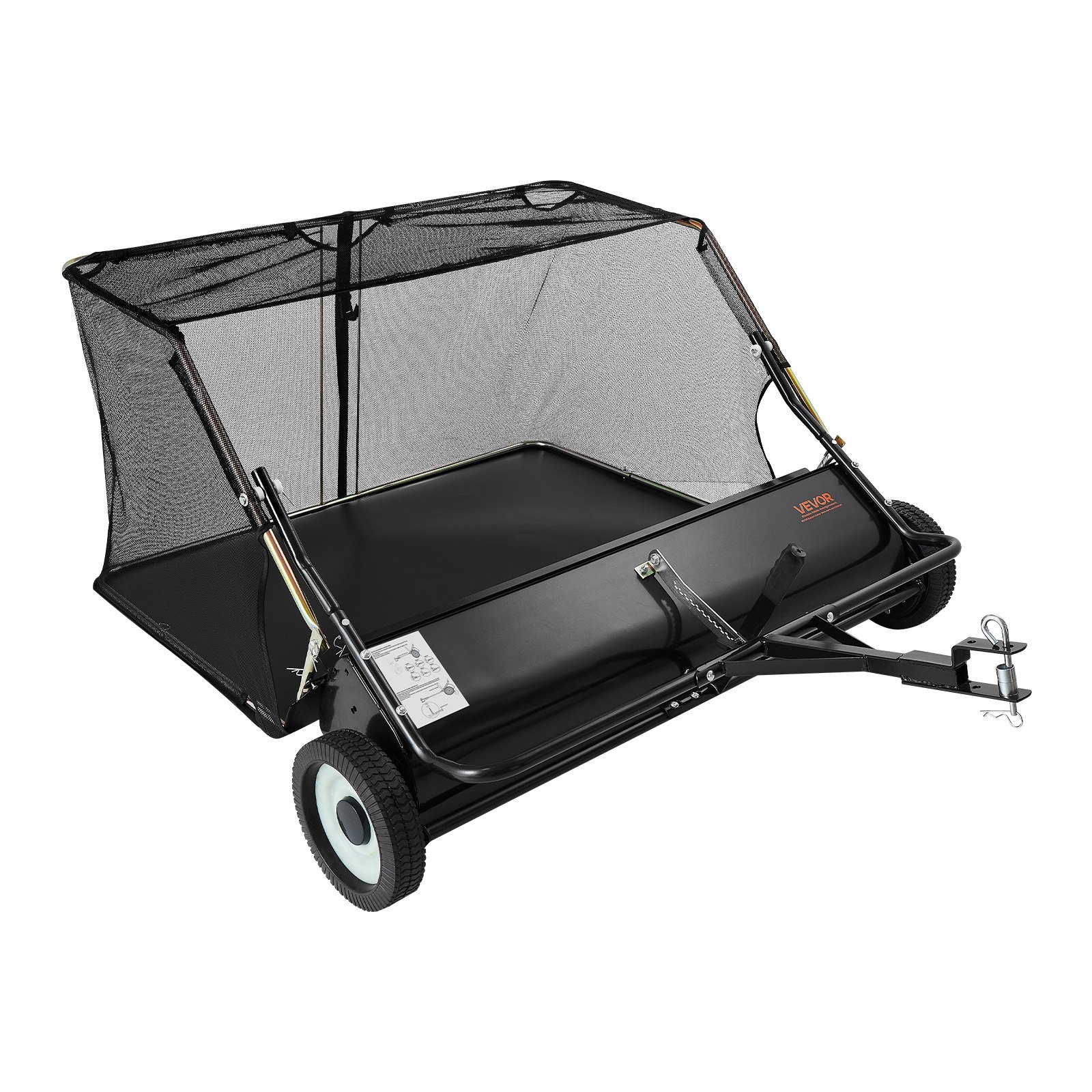 VEVOR Tow Behind Lawn Sweeper, 122cm Pull Behind Yard Sweeper, 26 cu. ft Hopper Bag Capacity, Leaf & Grass Collector with Dumping Rope, Adjustable Sweeping Height, Garden Sweepers for Lawn Farm