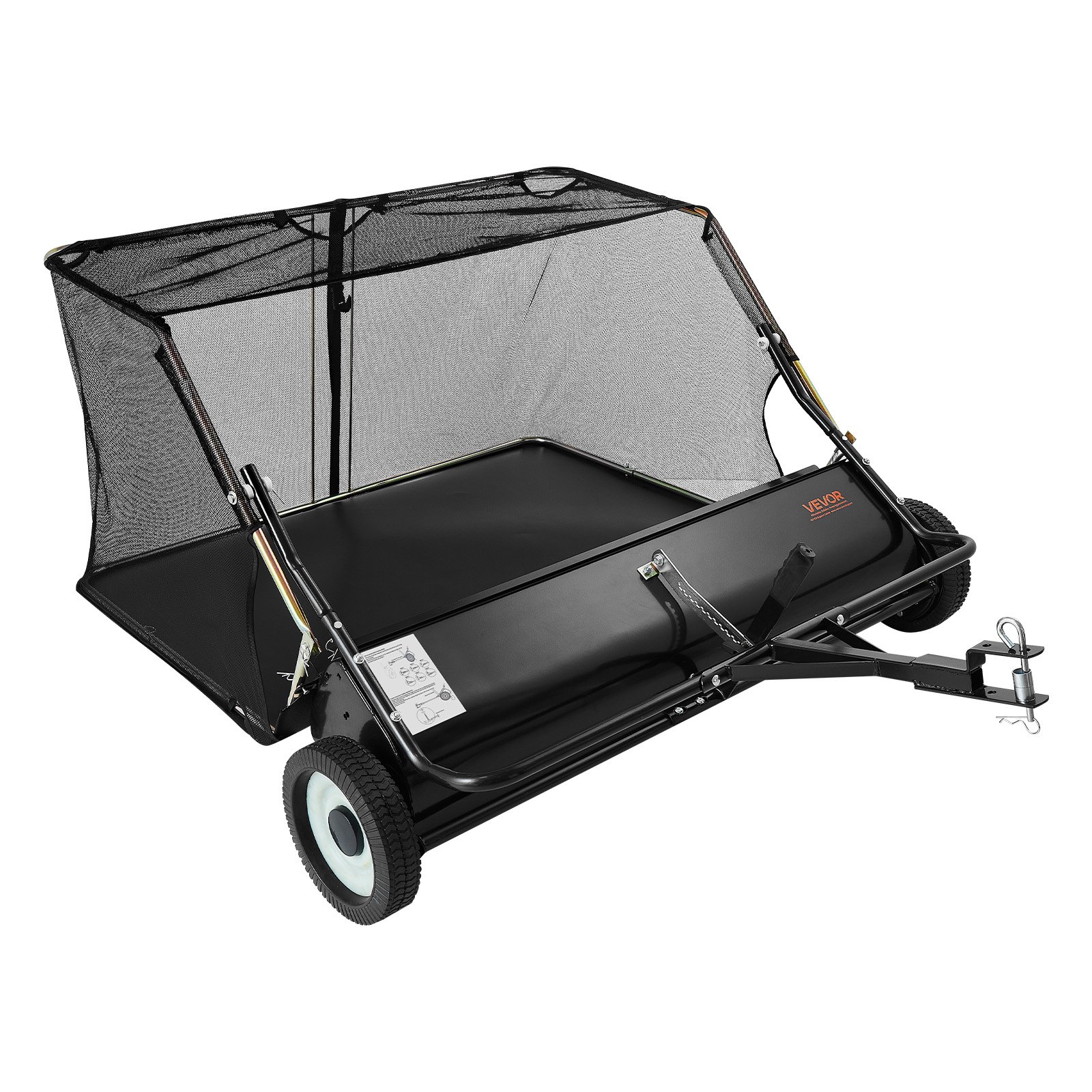 VEVOR Tow Behind Lawn Sweeper, 48 in Pull Behind Yard Sweeper, 26 cu. ft Hopper Bag Capacity, Leaf & Grass Collector with Dumping Rope, Adjustable Sweeping Height, Garden Sweepers for Lawn Farm