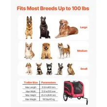 VEVOR Dog Bike Trailer, Supports up to 100 lbs, Pet Cart Bicycle Carrier for Small & Large Dogs, Easy Folding Frame with Quick Release Wheel, Universal Bicycle Coupler, Reflector, Flag, Internal Leash