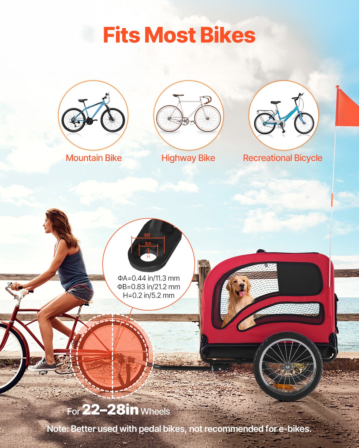 VEVOR Dog Bike Trailer, Supports up to 100 lbs, Pet Cart Bicycle Carrier for Small & Large Dogs, Easy Folding Frame with Quick Release Wheel, Universal Bicycle Coupler, Reflector, Flag, Internal Leash