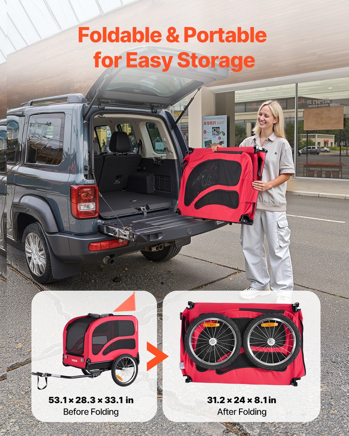 VEVOR Dog Bike Trailer, Supports up to 100 lbs, Pet Cart Bicycle Carrier for Small & Large Dogs, Easy Folding Frame with Quick Release Wheel, Universal Bicycle Coupler, Reflector, Flag, Internal Leash